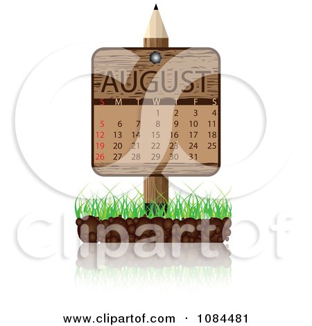 Clipart Wooden Pencil AUGUST Calendar Sign With Soil And Grass - Royalty Free Vector Illustration by Andrei Marincas