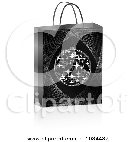Clipart 3d Black Christmas Bauble Shopping Bag - Royalty Free Vector Illustration by Andrei Marincas