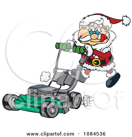 Clipart Santa Pushing A Lawn Mower - Royalty Free Vector Illustration by Dennis Holmes Designs