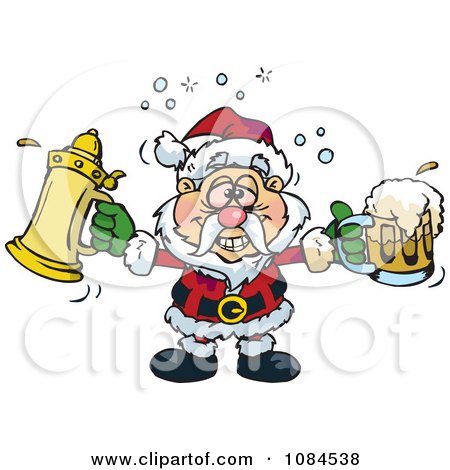Clipart Drunk Santa Holding Pints Of Beer - Royalty Free Vector Illustration by Dennis Holmes Designs