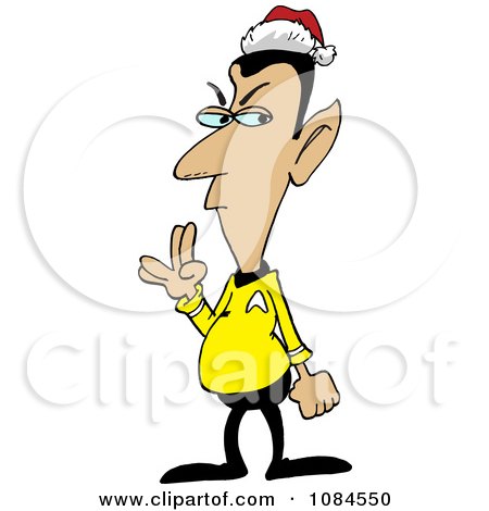 Clipart Christmas Trekkie Wearing A Santa Hat - Royalty Free Vector Illustration by Dennis Holmes Designs
