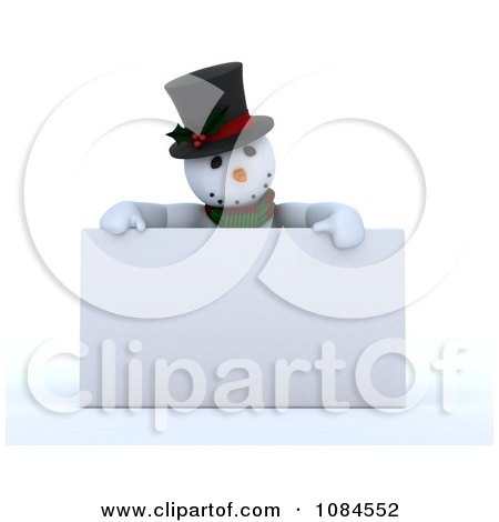 Clipart 3d Frosty The Snowman Over A Blank Sign - Royalty Free CGI Illustration by KJ Pargeter