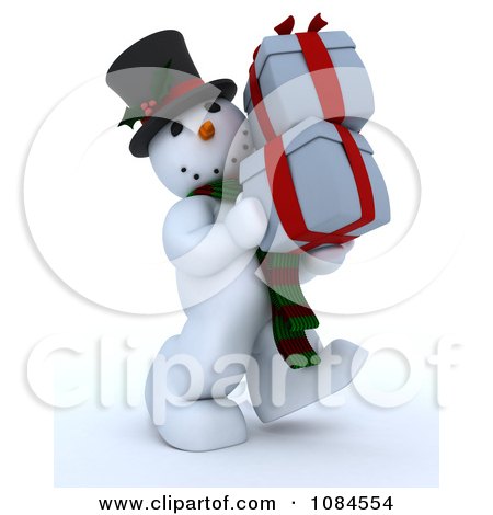 Clipart 3d Frosty The Snowman Carrying Christmas Gifts - Royalty Free CGI Illustration by KJ Pargeter