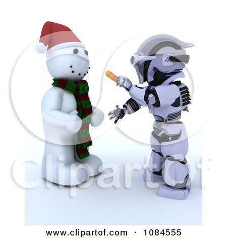 Clipart 3d Robot Putting A Carrot Nose On A Snowman - Royalty Free CGI Illustration by KJ Pargeter