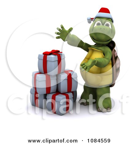 Clipart 3d Christmas Tortoise Presenting Gifts - Royalty Free CGI Illustration by KJ Pargeter