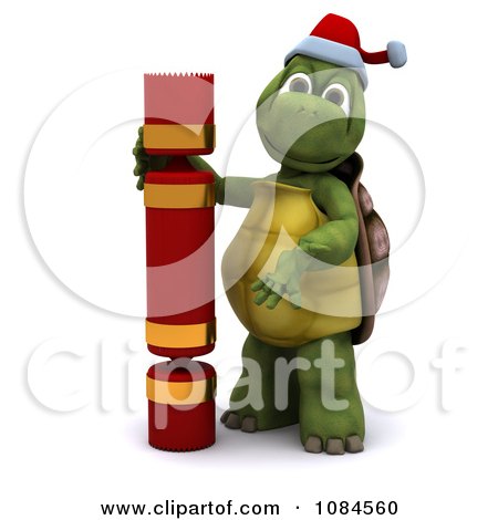 Clipart 3d Christmas Tortoise With A Cracker - Royalty Free CGI Illustration by KJ Pargeter