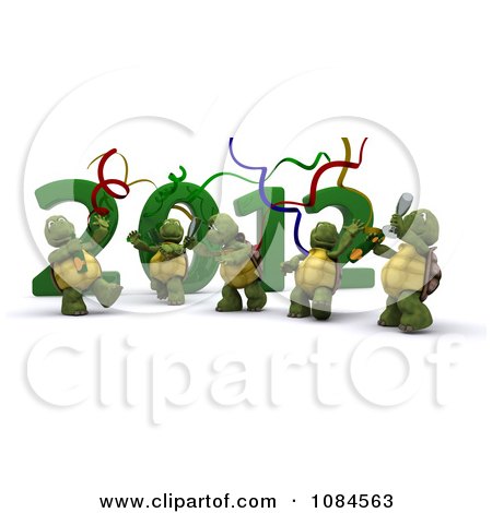 Clipart 3d New Year Tortoises Dancing By 2012 - Royalty Free CGI Illustration by KJ Pargeter