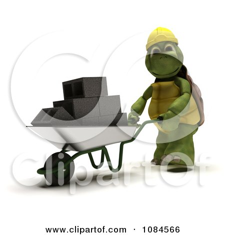 Clipart 3d Construction Tortoise Pushing Cinder Blocks In A Wheelbarrow - Royalty Free CGI Illustration by KJ Pargeter