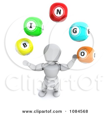 Clipart 3d White Character Juggling Bingo Balls - Royalty Free CGI Illustration by KJ Pargeter