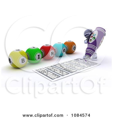 Clipart 3d Robot Playing Bingo And Marking His Sheet - Royalty Free CGI Illustration by KJ Pargeter