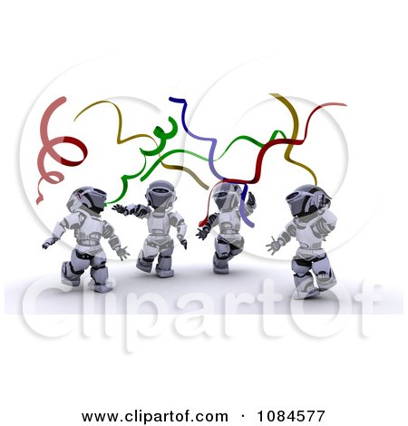 Clipart 3d Robots Dancing At A New Year Party With Streamers - Royalty Free CGI Illustration by KJ Pargeter