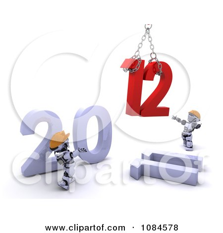 Clipart 3d Robots Assembling A 2012 New Year - Royalty Free CGI Illustration by KJ Pargeter