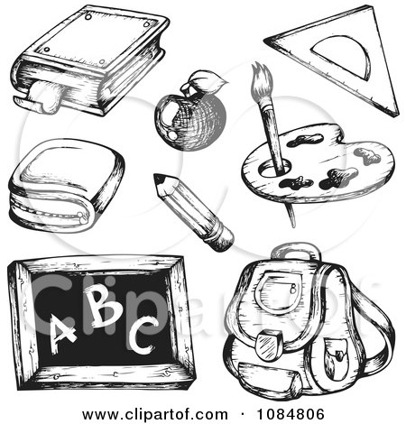Clipart Sketched Drawings Of School Supplies - Royalty Free Vector Illustration by visekart