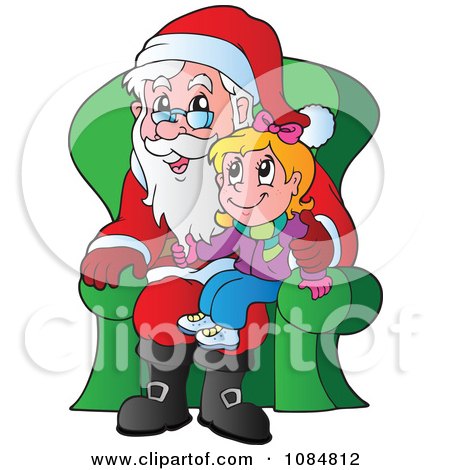 Clipart Christmas Girl Sitting On Santas Lap - Royalty Free Vector Illustration by visekart