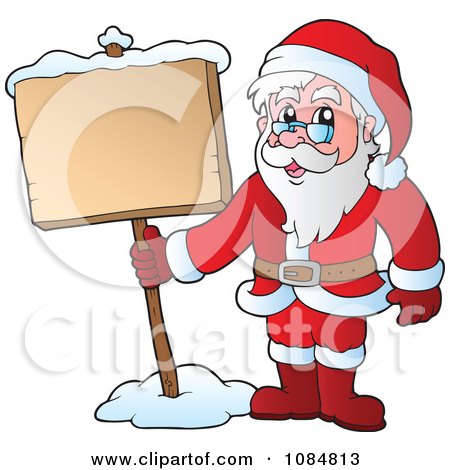 Clipart Santa Standing With A Sign In The Snow - Royalty Free Vector Illustration by visekart