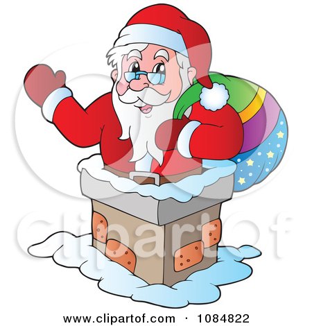 Clipart Santa Clause Waving In A Chimney - Royalty Free Vector Illustration by visekart