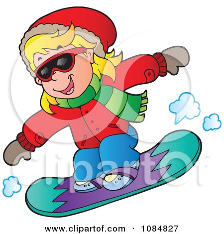 Clipart Girl Snowboarding In An Red Jacket - Royalty Free Vector Illustration by visekart