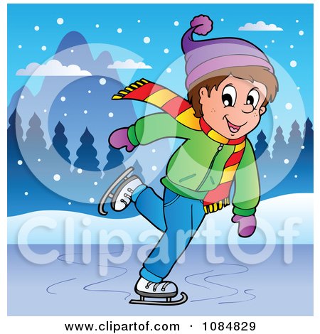 Clipart Happy Boy Ice Skating - Royalty Free Vector Illustration by visekart