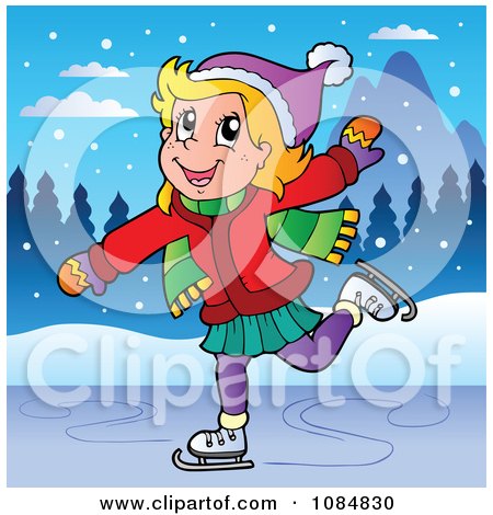 Clipart Happy Girl Ice Skating - Royalty Free Vector Illustration by visekart