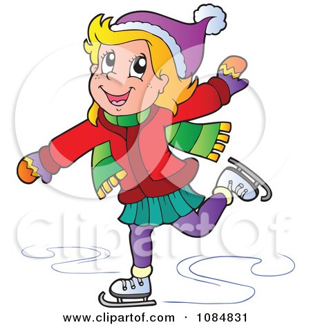 Clipart Happy Boy Ice Skating - Royalty Free Vector Illustration by