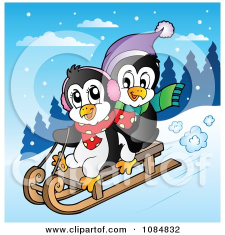 Clipart Penguins Sledding - Royalty Free Vector Illustration by visekart