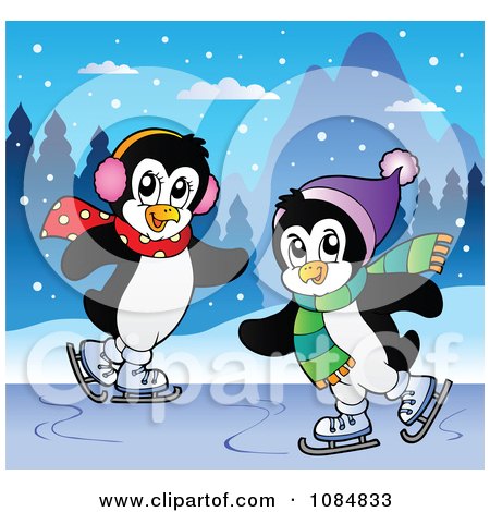 Clipart Penguins Ice Skating - Royalty Free Vector Illustration by visekart