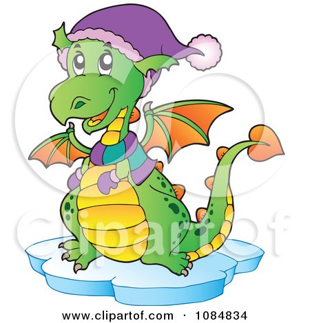 Clipart Dragon Wearing Winter Accessories - Royalty Free Vector Illustration by visekart