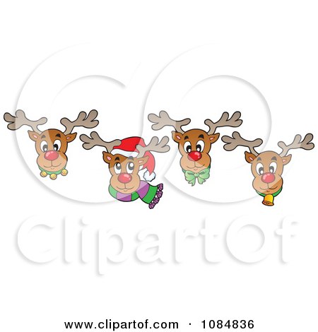 Clipart Four Christmas Reindeer Faces - Royalty Free Vector Illustration by visekart