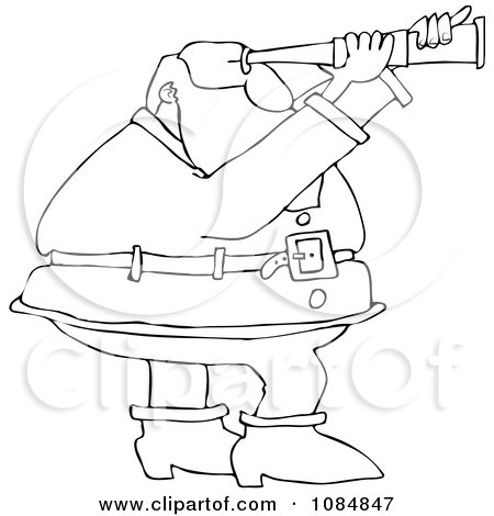 Clipart Outlined Santa Viewing Through A Scope - Royalty Free Vector Illustration by djart