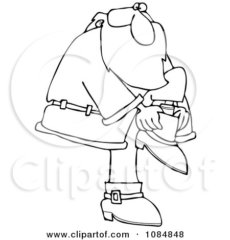 Clipart Outlined Santa Putting His Boots On - Royalty Free Vector Illustration by djart