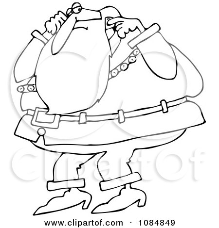 Clipart Outlined Santa Plugging His Ears - Royalty Free Vector Illustration by djart