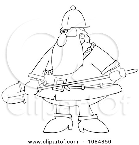 Clipart Outlined Santa Carrying A Shovel - Royalty Free Vector Illustration by djart
