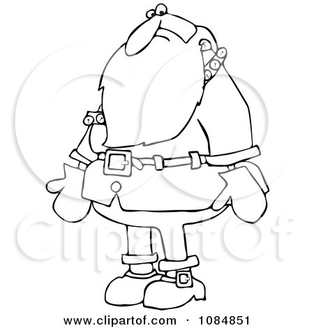Clipart Outlined Santa Nervously Looking Down - Royalty Free Vector Illustration by djart