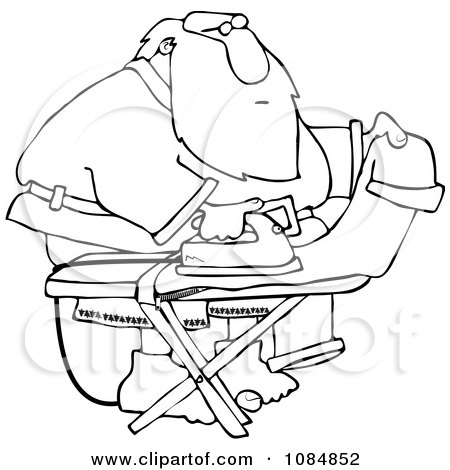 Clipart Outlined Santa Ironing His Pants - Royalty Free Vector Illustration by djart