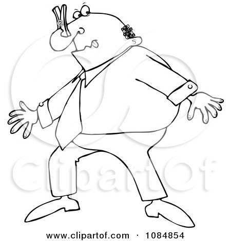 Clipart Outlined Business Man Wearing A Clothespin On His Nose Due To Smell - Royalty Free Vector Illustration by djart