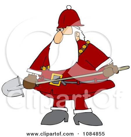 Clipart Santa Carrying A Shovel - Royalty Free Vector Illustration by djart