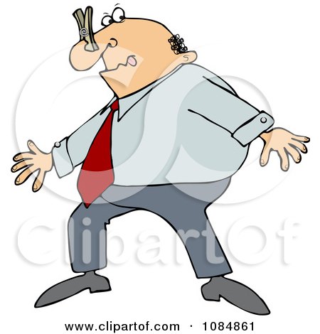 Clipart Businessman Wearing A Clothespin On His Nose Due To Smell - Royalty Free Vector Illustration by djart