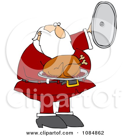 Clipart Santa Presenting A Roasted Turkey - Royalty Free Vector Illustration by djart