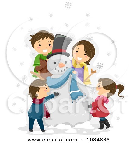 Clipart Happy Family Making A Snowman - Royalty Free Vector Illustration by BNP Design Studio