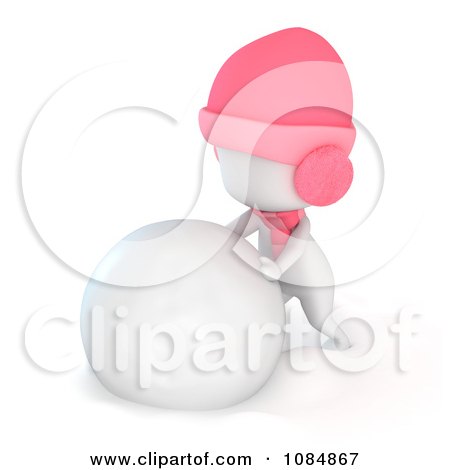 Clipart 3d Ivory Girl Making A Giant Snowball For A Snowman - Royalty Free CGI Illustration by BNP Design Studio
