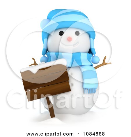 Clipart 3d Winter Snowman With A Wooden Sign - Royalty Free CGI Illustration by BNP Design Studio