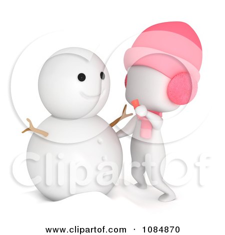 Clipart 3d Ivory Girl Making A Snowman - Royalty Free CGI Illustration by BNP Design Studio