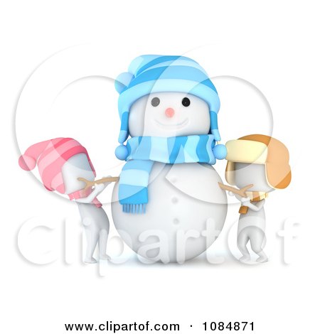 Clipart 3d Ivory Kids Putting Arms On A Snowman - Royalty Free CGI Illustration by BNP Design Studio