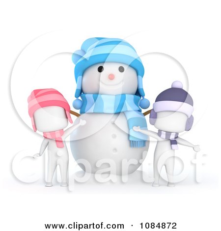Clipart 3d Ivory Kids Presenting A Snowman - Royalty Free CGI Illustration by BNP Design Studio