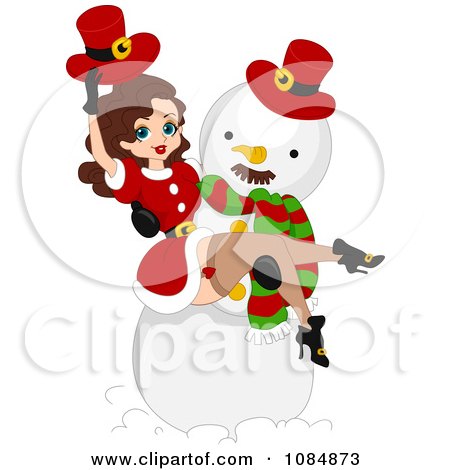 Clipart Christmas Pinup Woman In A Snowmans Arms - Royalty Free Vector Illustration by BNP Design Studio