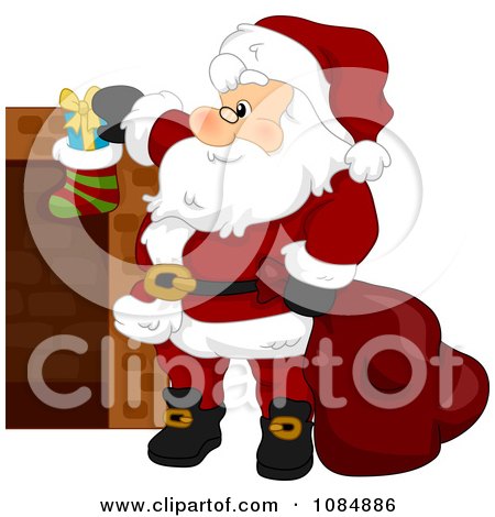 Clipart Santa Claus Stuffing A Christmas Stocking - Royalty Free Vector Illustration by BNP Design Studio