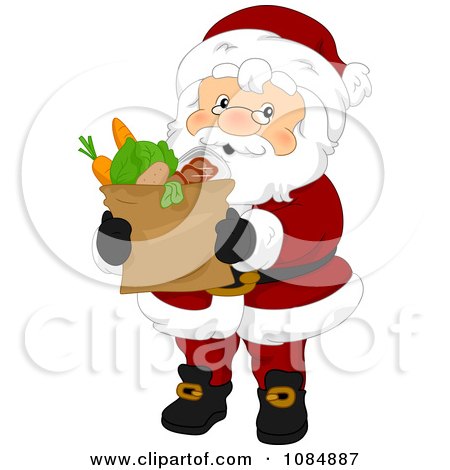 Clipart Santa Claus Carrying A Bag Of Groceries - Royalty Free Vector Illustration by BNP Design Studio
