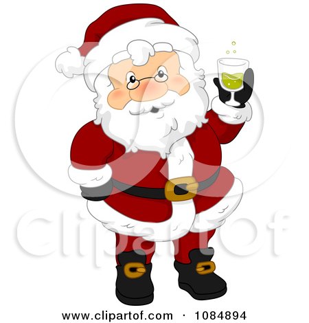 Clipart Santa Claus Holding A Christmas Drink - Royalty Free Vector Illustration by BNP Design Studio