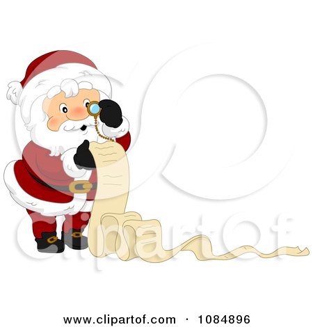 Clipart Santa Claus Reviewing His Christmas List With Copyspace - Royalty Free Vector Illustration by BNP Design Studio