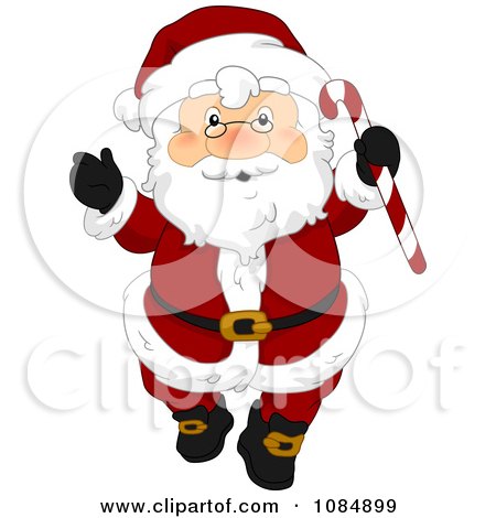 Clipart Santa Claus Holding Up A Christmas Candy Cane - Royalty Free Vector Illustration by BNP Design Studio